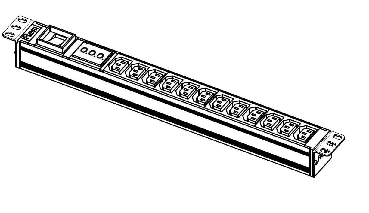 Блок розеток R-16-9C13-V-440-3 Rem-16 с выкл., 9 IEC 60320 C13, 16A, алюм., 19", шнур 3 REM