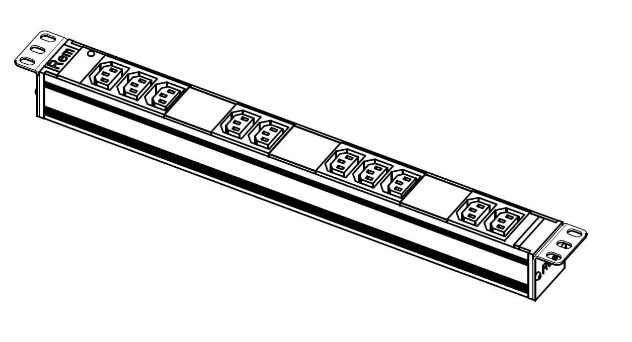 Блок розеток R-10-10C13-FI-440-Z Rem-10 без шнура с фил. и инд., 10 IEC 60320 C13, вход IEC 60320 C14, 10A, алюм., 19" REM