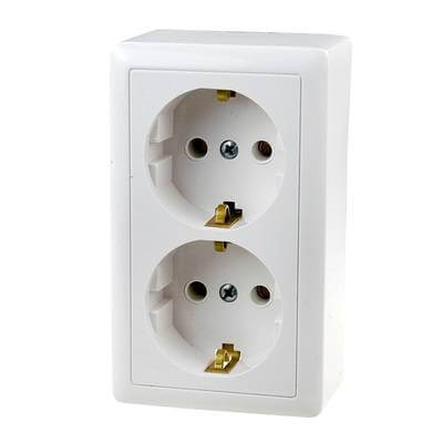 Розетка 16А 250В RA16-238-B двойная наружная белая с заземлением без шторок Systeme Electric