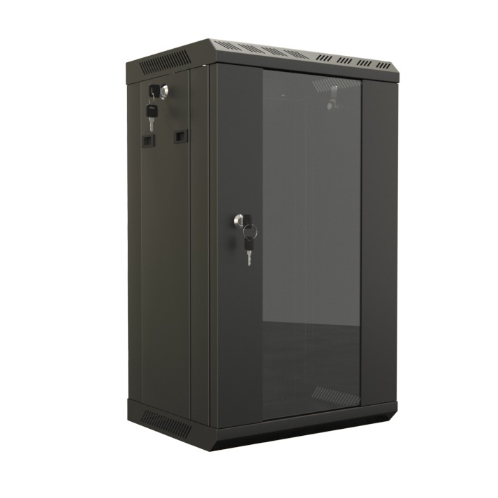 Шкаф TDB-9U-GP-RAL9004 9U, 499,5х390х300, уст. размер 254 мм,стекл.дверь,возможность установки вентилятора,черн. Hyperline