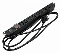 Блок SHE19-8IEC-S-2.5EU горизонтальный, 8 розеток IEC320 C13, выключатель с подсветкой, кабель питания 2.5м (3х1.5мм2) с вилкой Schuko 16A, 250В, 482.6x44.4x44.4мм (ШхГхВ), корпус алюминий, черный Hyp