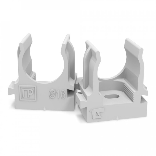 Крепеж -клипса PR13.0401  для труб атмосферостойкая для прямого монтажа серая в п/э d16 мм (100шт/1100шт уп/кор)  Промрукав
