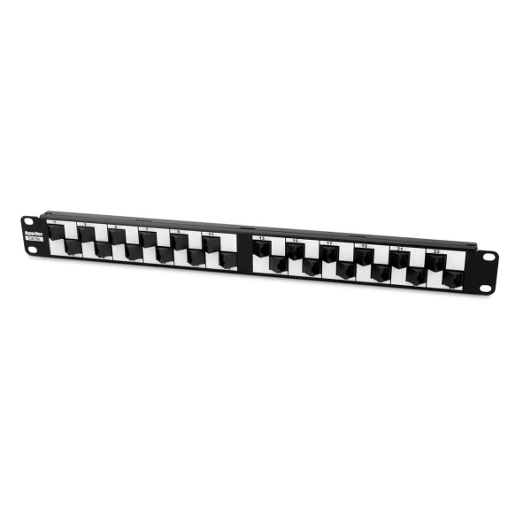 Патч-панель PP2A-19-24S-8P8C-C5E-110 с угловыми портами, 24 портов RJ-45, категория 5e, Dual IDC Hyperline