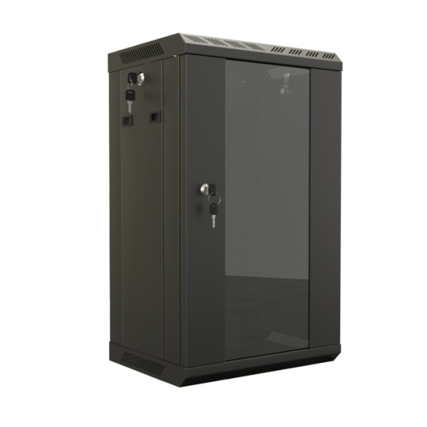 Шкаф TDB-9U-GP-RAL9004 9U, 499,5х390х300, уст. размер 254 мм,стекл.дверь,возможность установки вентилятора,черн. Hyperline