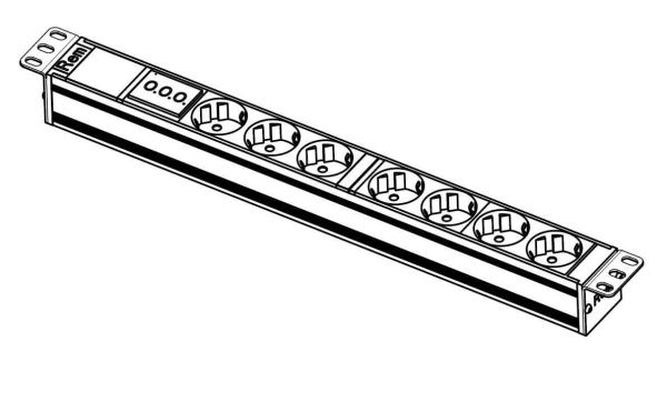 Блок розеток R-32-7S-Am-440-K Rem-32 с амп, 7 Schuko, 32А, алюм., 19", колодка REM