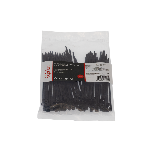 Стяжки 100х2,5мм (100шт.) (06-1009) пластиковые черные SUPR