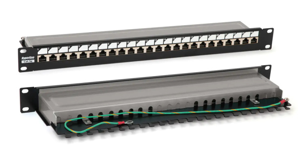 Патч-панель PP3-19-16-8P8C-C5E-SH-110D 19", 16хRJ-45, FTP, Cat.5e, 1U, экран., Dual IDC Hyperline