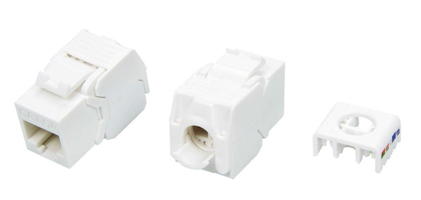 Вставка KJ8-8P8C-C5e-180-TLS-SH-F-WH Keystone Jack RJ-45(8P8C), категория 5e, экранированная, тип 180 градусов, Toolless, белая Hyperline